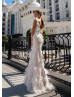 Beaded White Lace Feather Wedding Dress With Removable Train